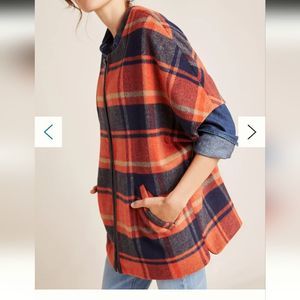 Andersen & Lauth orange navy plaid zip front short sleeve jacket